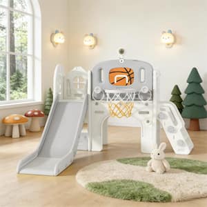 SEEUTEK 9-in-1 Toddler Slide Playset-Ring Toss, Basketball Hoop