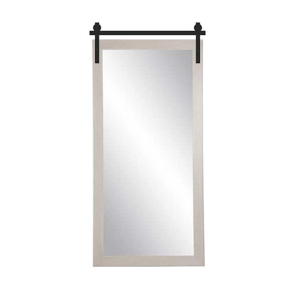 BrandtWorks 34 in. W x 71 in. H Farmhouse Gray Rectangle Barn Door Framed Mirror
