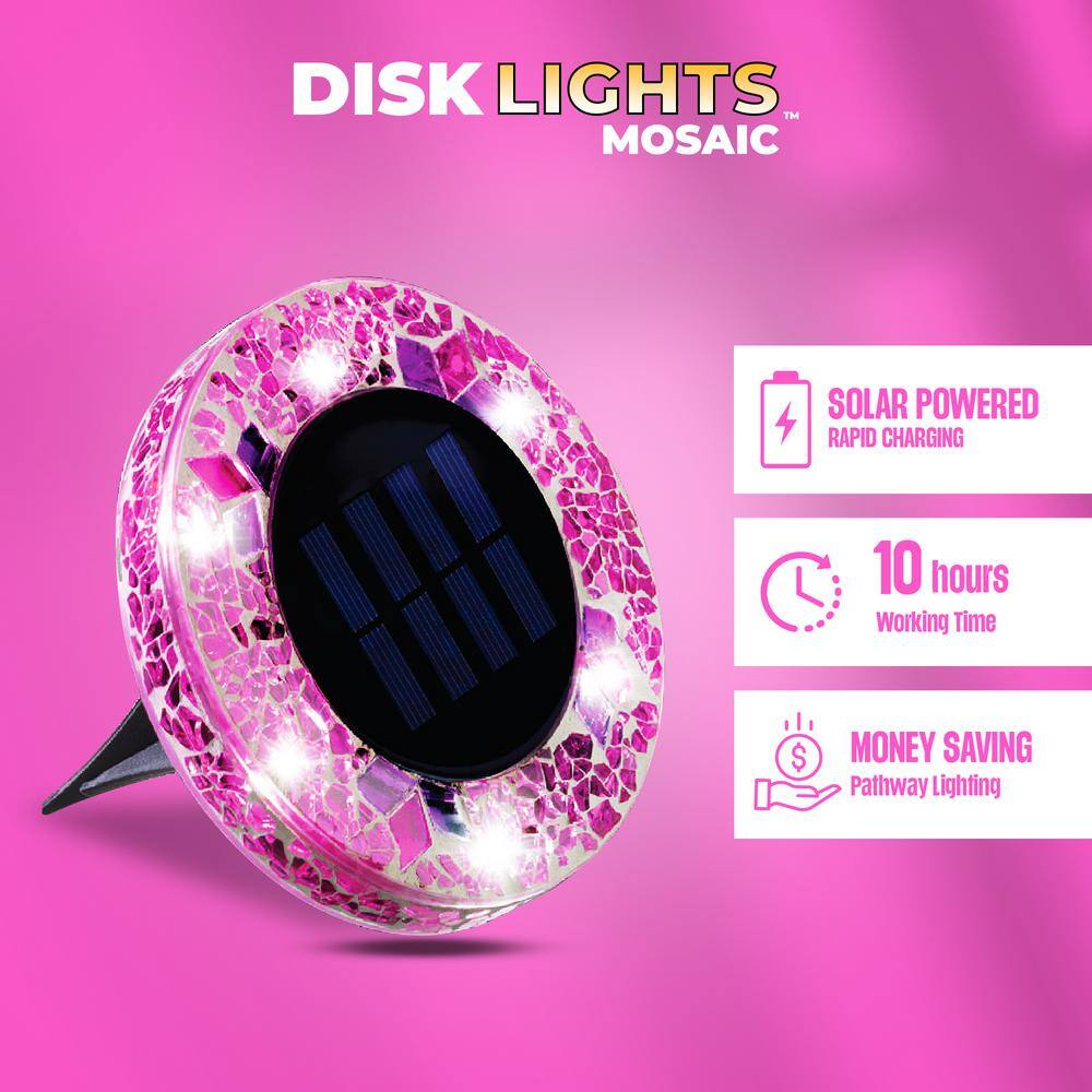 Pink Mosaic Solar LED Pathway Disk Lights Multipack