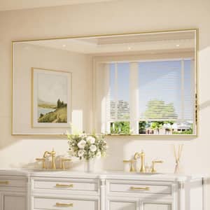 72 in. W x 36 in. H Framed Brushed Gold Mirrors for Bathroom Wall Beveled Mirror Bathroom Vanity Mirror Over Sink