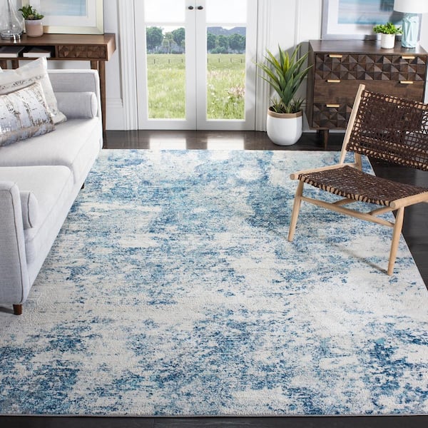 Brentwood Ivory/Navy 9 ft. x 9 ft. Square Abstract Area Rug