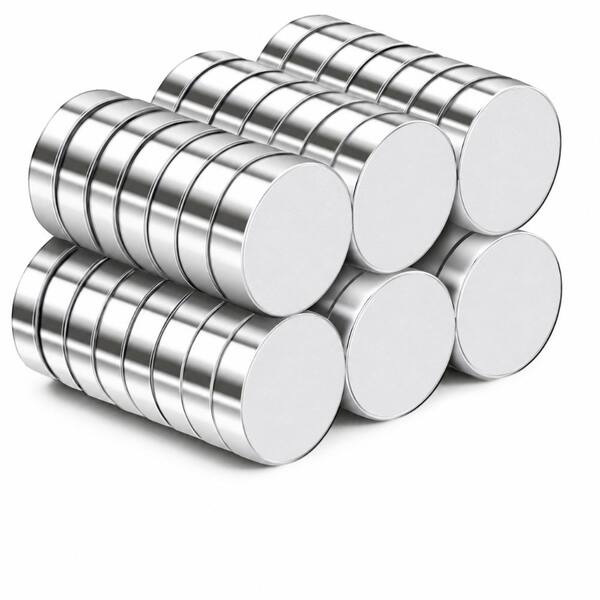 Silver Round Neodymium Refrigerator Magnets Set of 45, 10 x 2.6 mm, Strong Hold for Fridge and Whiteboard