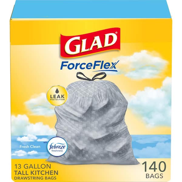 Glad ForceFlex 13 Gal. Tall Kitchen Drawstring Fresh Clean Scent with Febreze Freshness Trash Bags (140-Count)