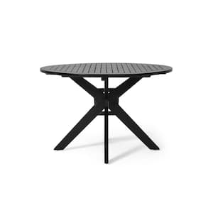 All Weather Wood Round Patio Dining Table Outdoor Round Patio Table for Lawn Garden Deck Black