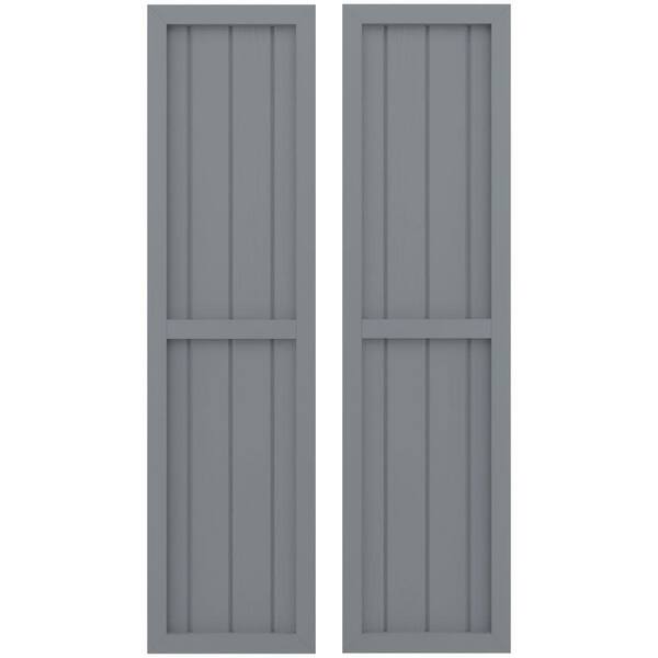Ekena Millwork 14 in. W x 36 in. H Americraft 4-Board Exterior Real Wood 2 Equal Panel Framed Board and Batten Shutters in Ocean Swell