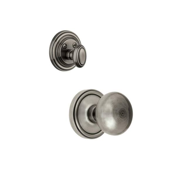 Grandeur Georgetown Single Cylinder Antique Pewter Combo Pack Keyed Differently with Fifth Avenue Knob and Matching Deadbolt