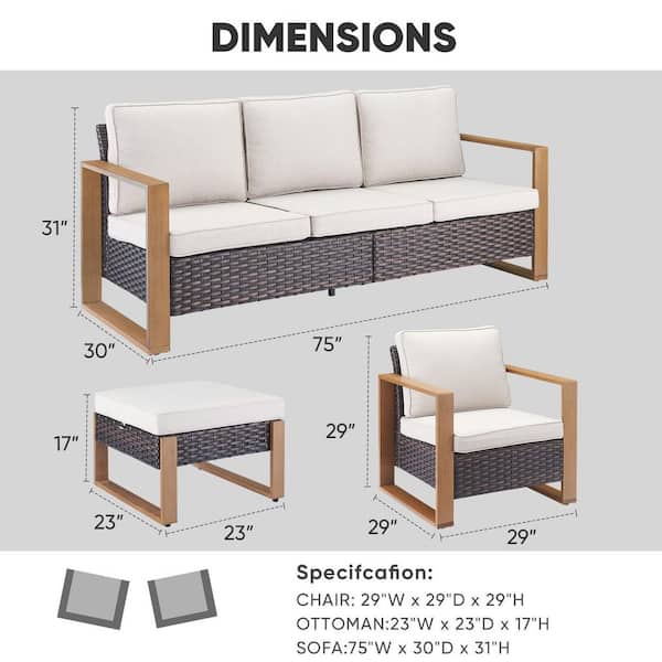 Cube Edge 5-Piece Brown Wicker Patio Conversation Set with Olefin Beige Cushions and Couch/ Porch Furniture Sets