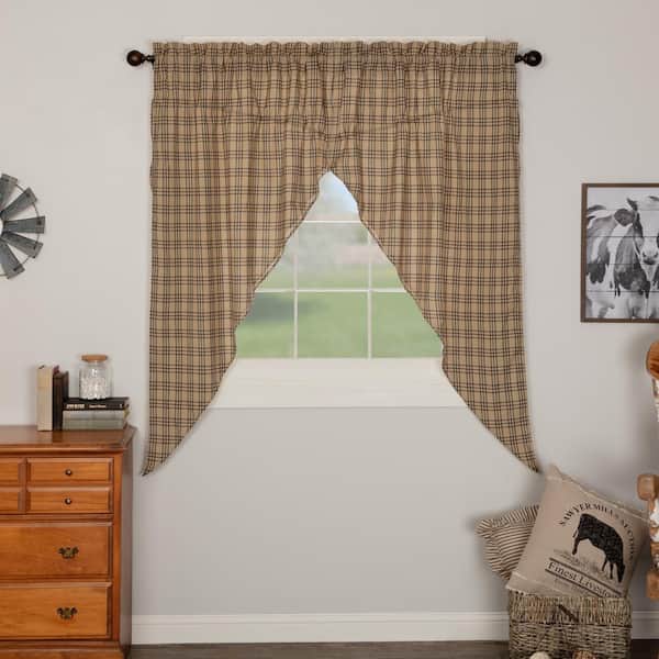 Sawyer Mill Plaid 36 in. W x 63 in. L Light Filtering Prairie Window Curtain Panel in Coal Black Dark Tan