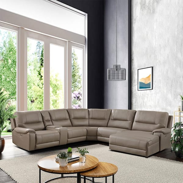 106 in. Pillow Top Arm Piece Faux Leather L Shaped Sectional Sofa in. Gray