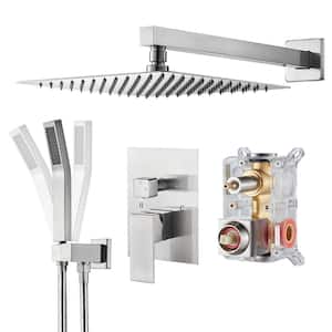 Rainfall Single Handle 1-Spray Square 10 in Shower System 1.8 GPM w/Pressure Balance in Brushed Nickel (Valve Included)
