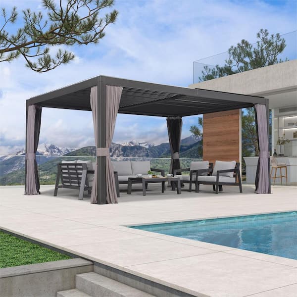 Reviews for PURPLE LEAF 12 ft. x 16 ft. Gray Aluminum Louvered Pergola ...