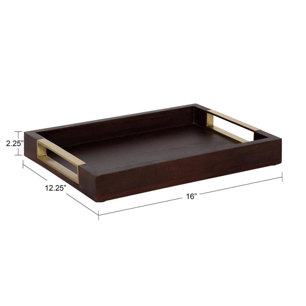Heller Rectangular Espresso Finish Mango Wood Tray with Nickel-Plated Handles