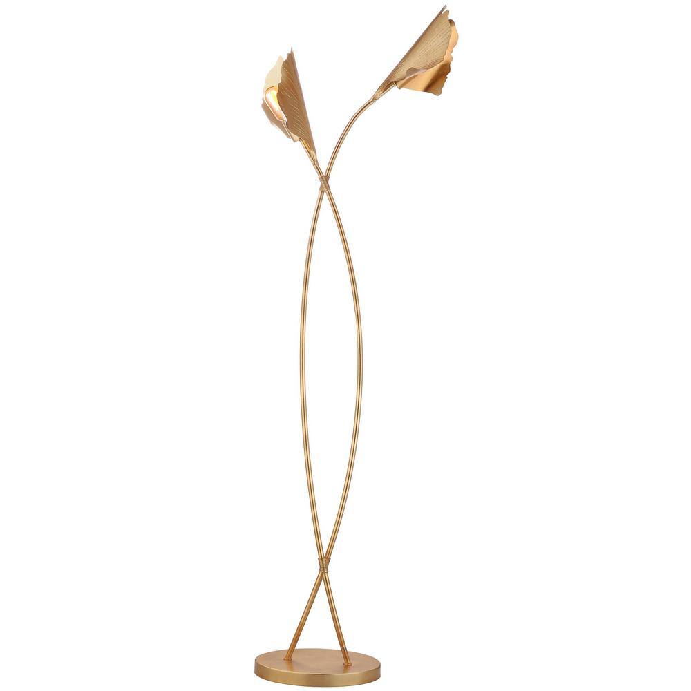 Merrigan Ginkgo Leaf Gold Floor Lamp with Edison Bulbs