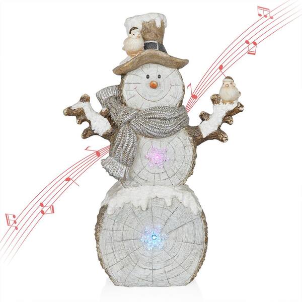 Alpine Corporation Woodcut Snowman Statue with Two Color