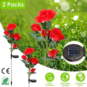 Rose Solar Outdoor Waterproof Red Flower-Shaped LED Path Light (2-Pack)