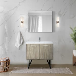 Lancy 36 in W x 20 in D Rustic Acacia Bath Vanity, White Quartz Top, Chrome Faucet Set and 28 in Mirror