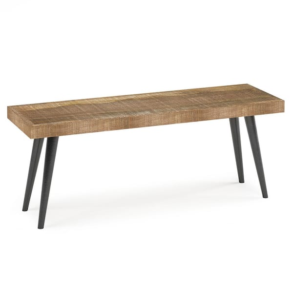Simpli Home Durham Distressed Natural SOLID MANGO WOOD Industrial Contemporary Dining Bench 43 in. Wide