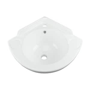 Mountain Pond 20-1/2 in. Corner Wall Mounted Bathroom Sink in White with Overflow