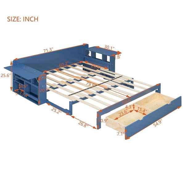 crown bed datype 青 Harper & Bright Designs Blue Queen Size Daybed Convertible