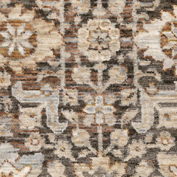 Grey and Ivory 3 ft. x 5 ft. Oriental Power Loom Stain Resistant Fringe with Area Rug