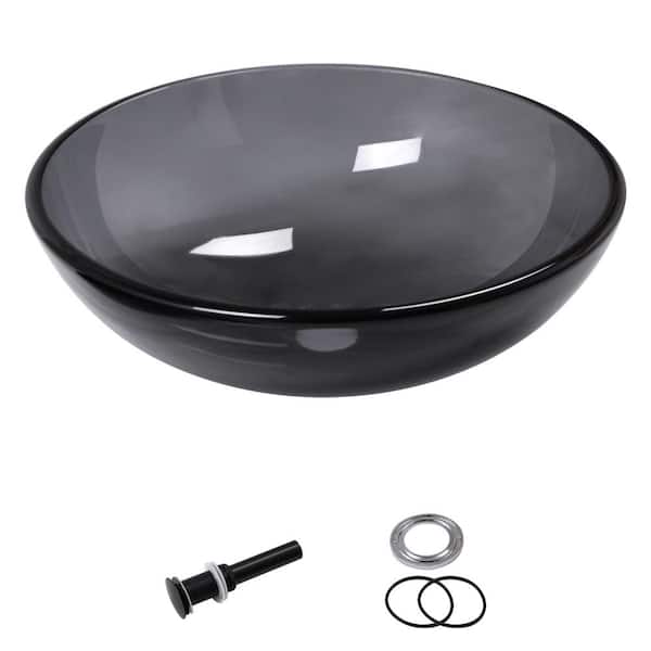 Sarlai 15.94 in. W x 15.94 in. D Round Bathroom Sink in Translucent Grey with Drain