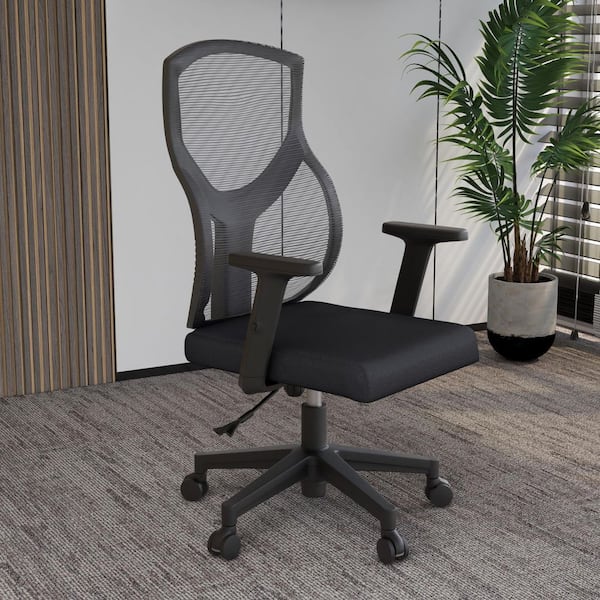 Leisuremod Glen Cotton Office Chair Mesh Mid-Back Computer Chair with Adjustable Height, Swivel and Tilt in Light Grey