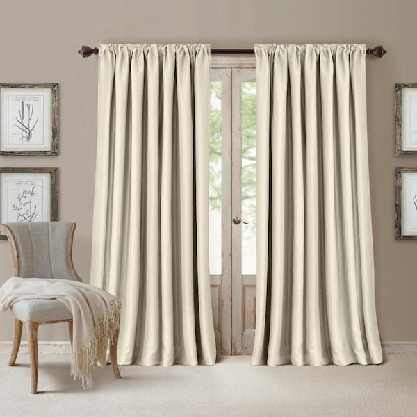 Elrene All Seasons Ivory Solid Polyester 52(in)X95(in) Rod Pocket/Back Tab Blackout Curtain Panel