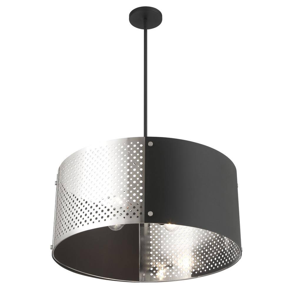 Noho 4-Light Brushed Nickel Drum Pendant with Sand Coal Accents