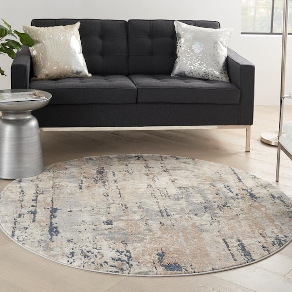 Quarry Beige/Grey 5 ft. Round x 5 ft. Abstract Contemporary Round Area Rug