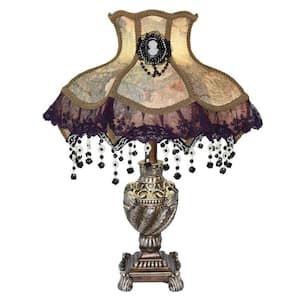 22 in. Cream Indoor Table Lamp with Victorian Style Laced Jewel Shade