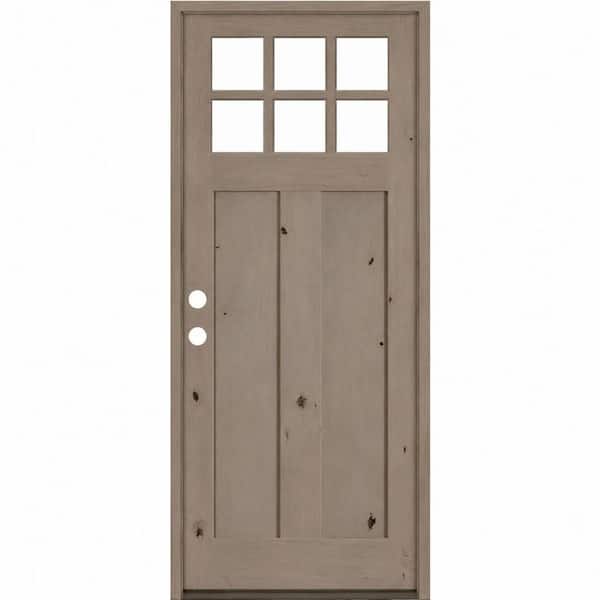 42 in. x 96 in. Knotty Alder Right-Hand/Inswing 6 Lite Clear Glass Weathered Gray Stain Wood Prehung Front Door