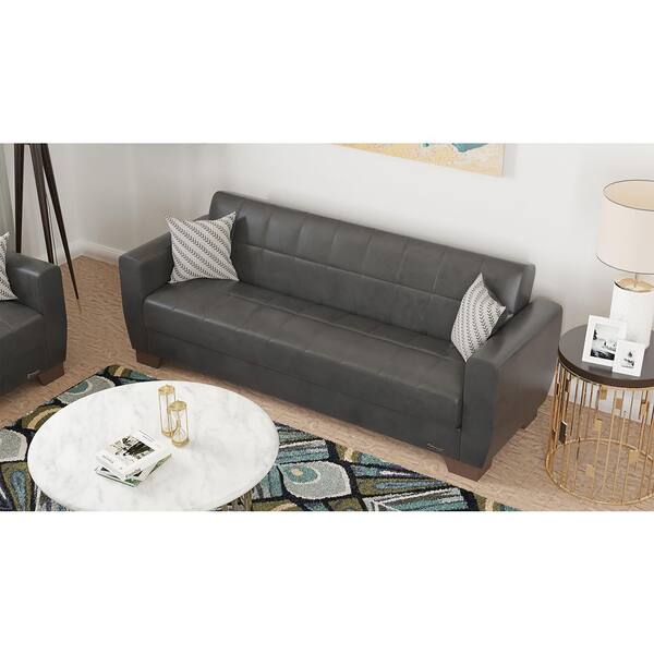 Ottomanson Sanctuary Collection Convertible 84 in. Black Faux Leather  3-Seater Twin Sleeper Sofa Bed with Storage SNC-BLK-PU-SB - The Home Depot