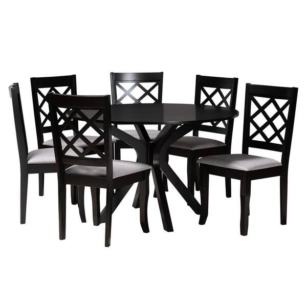 Baxton Studio Jana 7Piece Grey and Espresso Brown Wood Top Dining Set