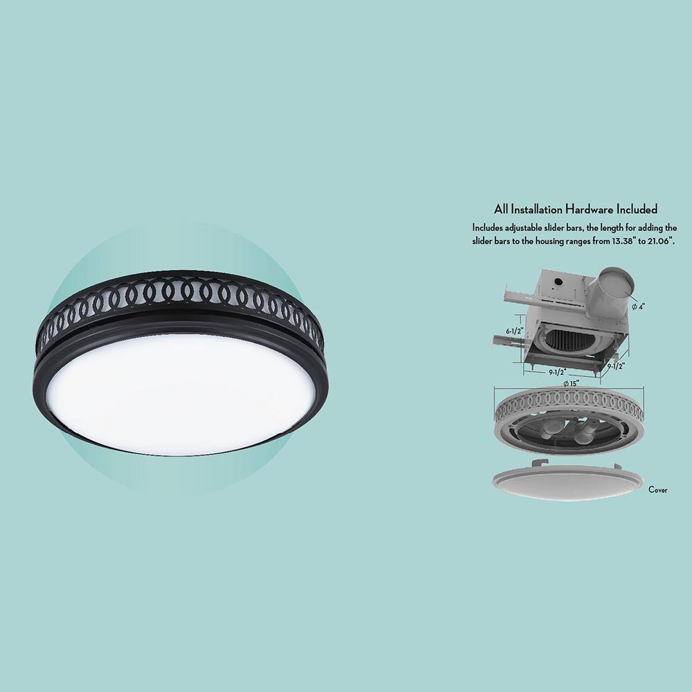 Matte Black Round LED Bathroom Exhaust Fan with Frosted Glass