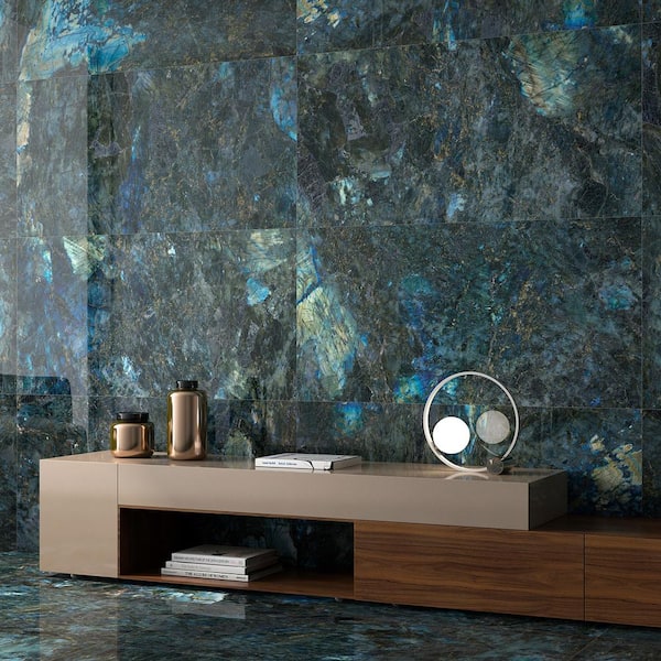 Ivy Hill Tile Jume Onyx Labrodorite Blue 4 in. x 0.41 in. Polished