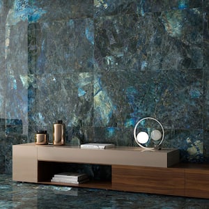 Jume Onyx Labrodorite Blue 4 in. x 0.41 in. Polished Porcelain Tile Sample