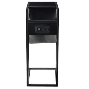 Tregal Black/Black End Table with 2-USB Charging Ports, 2-Outlets and Power Plug