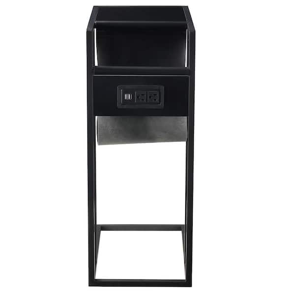 Loft Lyfe Tregal Black/Black End Table with 2-USB Charging Ports, 2-Outlets and Power Plug