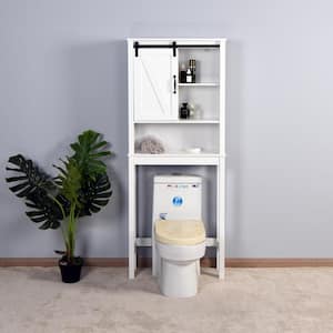 27.16 in. W x 67 in. H x 9.06 in. D White Over the Toilet Storage with Adjustable Shelves and Doors