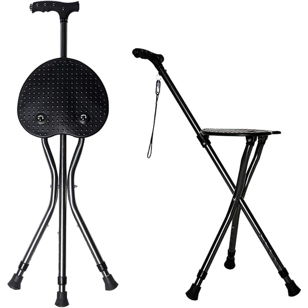Folding Canes with Seat Walking Stick in Black with Magnetic Therapy Stone 