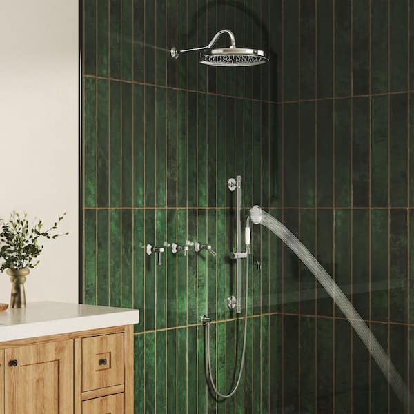 Classical Style 2-spray Wall Mount 12 in. Round Rain Shower Head and Handheld Shower with Sliding Rod in Polished Nickel