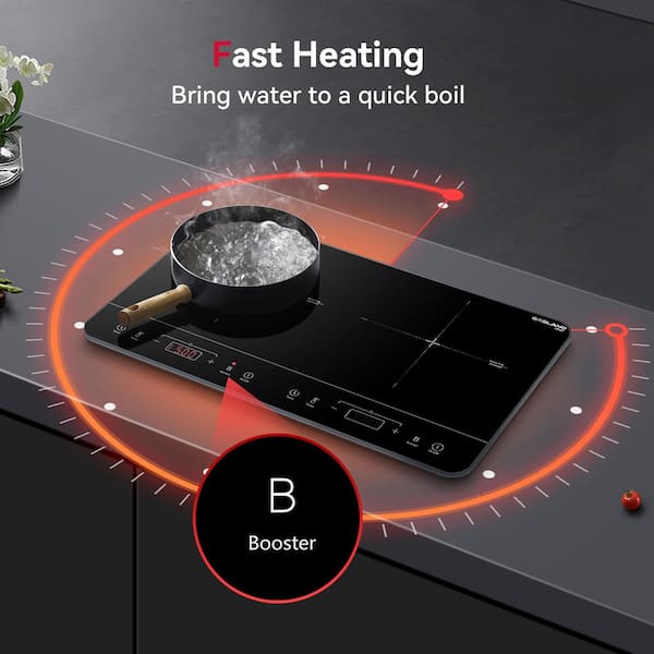 24 in. Portable Smooth Countertop Dual Induction Cooktop with 2-Elements in Black