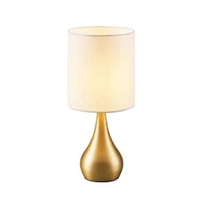 Sarah 15" Metal Table Lamp with Touch Light, Cream Fabric Shade, Polish Brass Finish
