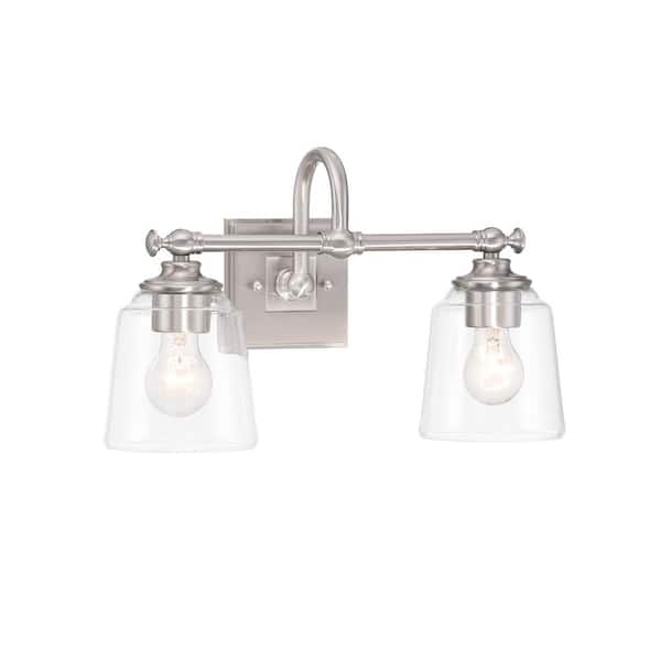 Antonia 17.38 in. 2-Light Brushed Nickel Vanity Bath Light with Clear Glass Shades