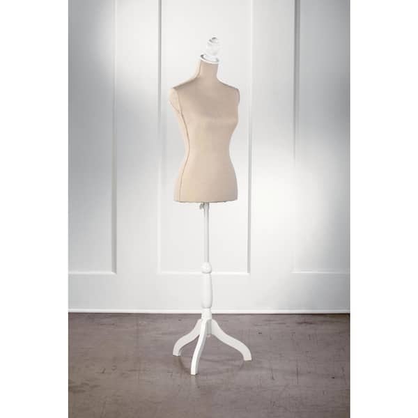 linen dress form mannequin Adult Female Dress Form White Linen Mannequin with Black Base Adjustable Height