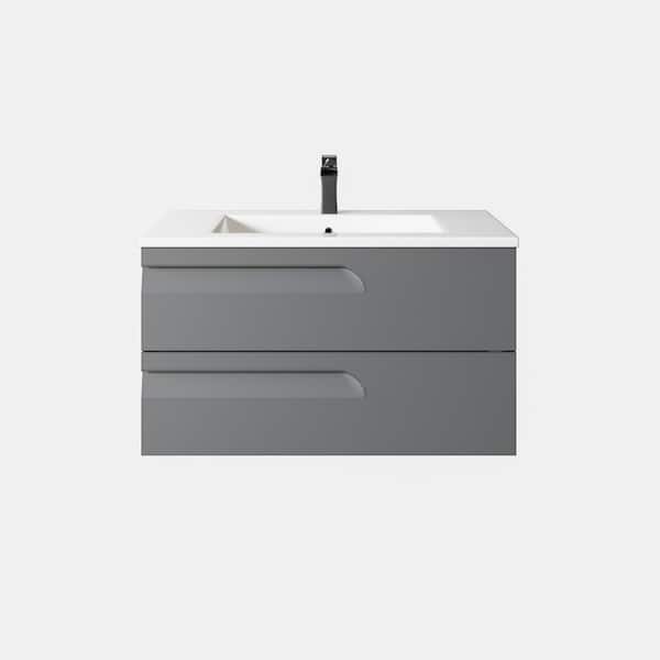 Joy 40 in. Single Sink Floating Gray Bath Vanity with White Porcelain Top (Assembled)