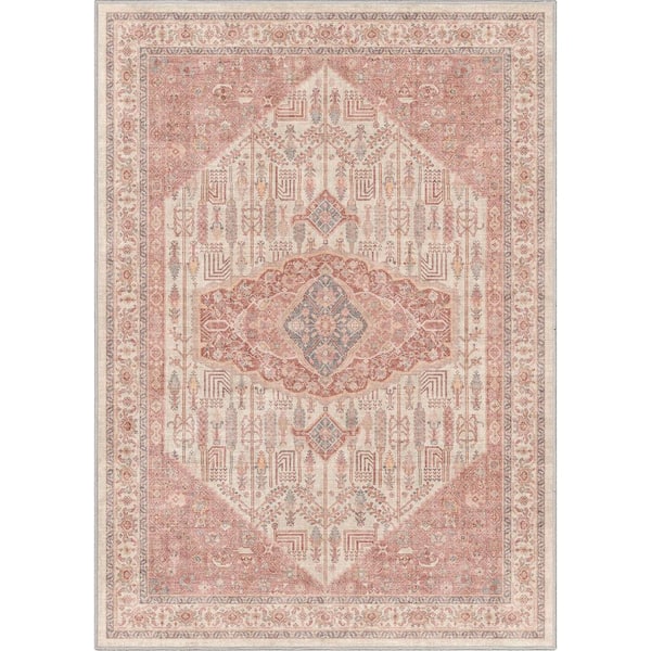 Beige Coral 5 ft. 3 in. x 7 ft. 3 in. Apollo San Marino Vintage Oriental Botanical Area Rug