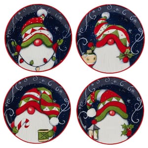 Holiday Magic Gnomes 6 in. Multicolored Earthenware Canape Plate (Set of 4)