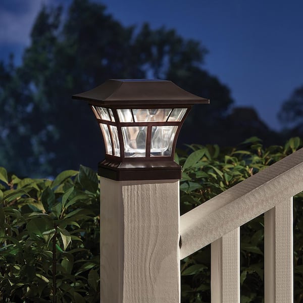 Bronze Outdoor Solar LED Deck Post Cap Light 3000K Warm Garden Patio Lighting 