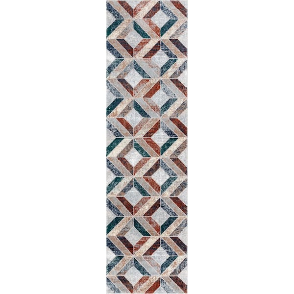 Well Woven Leona Chihua Modern Geometric Blue Multi 2 ft. 7 in. x 9 ft. 10 in. Runner Area Rug